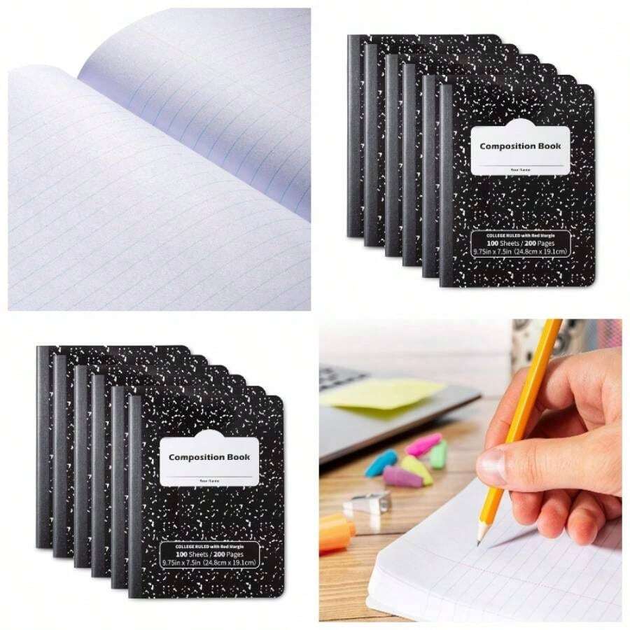 Composition Books, Notebooks, College Ruled Paper, Sheets, Comp Book, Sheets 200 Pages Black Marble, 6 Pack - inicial - Ver 1