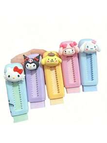 ¡Esencial para volver a la escuela! Set de 1/5 piezas con personajes de Sanrio, que incluye Hello Kitty, Kuromi, etc. - Hecho de material ABS resistente anti-manchas y anti-caídas - Incluye My Melody, Pompompurin, My Melody