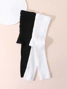 2pcs Black & White Children's Leggings, Snug Fit Ankle-Length Pants, Dance Tights - Multicolor - View 3