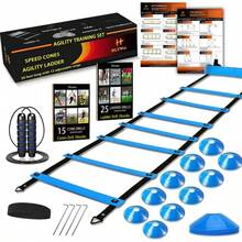 Speed Agility Training Set, Includes 1 Agility Ladder, 4 Steel Stakes, 1 Sports Headband, 1 Jump Rope, 10 Disc Cones And Gym Carry Bag - Speed Training Equipment Soccer Basketball