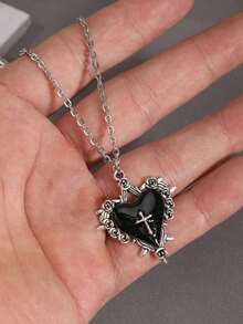 Bộ 5 chiếc/Bộ dây chuyền mặt hình thánh giá phong cách Gothic cổ điển, hoa hồng gai, thánh giá tan chảy, ngôi sao dành cho nữ - Bạc - Xem 9