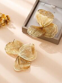 1 对复古优雅金属金色纹理花卉吊坠耳环，适合女性日常、派对、节日、礼物 - 金黃色 - 查看 3