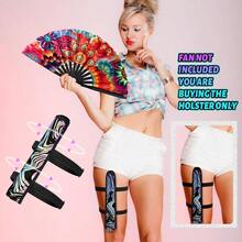 Summer Rave Fan Holster Rave Fan Holder Folding Hand Pouch Foldable Sleeves With Waist Belt Thigh Party - Vortex Style - View 3