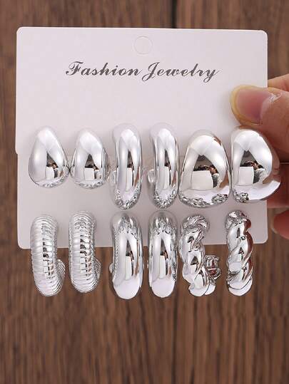 12pcs Women's C-Shaped & Water Drop Earrings Set - Fashionable Geometric Design, Suitable For Daily Wear And Women's Jewelry Gift Earrings