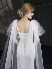 1pc Starry Sky Sequin Long Train Cathedral Wedding Dress Outdoor Lawn Bridal Accessory, Faux Pearl Arm Decor Photography Prop - Multicolor - View 2