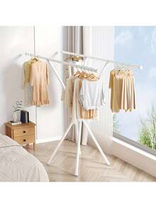 Senmeo Double Rod Foldable X-Shape Garment Rack Quick-Fold Easy-Setup Rack For Bedroom & Entryway - White - View 2