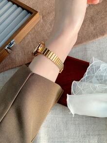 1pc Women's Oval Silver-Black Dial Gold-Tone Quartz Casual Watch, Suitable For Daily Wear - Gold - View 5