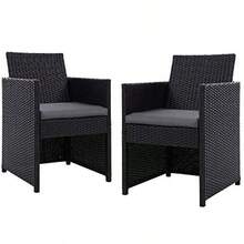 Set Of 2 Outdoor Dining Chairs Wicker Patio Deck Chair Lounge Armchair Garden Furniture Seating Backyard Indoor Cushion With Armrest Steel Rattan Black