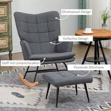 HOMCOM Rocking Chair Up To 130 Kg, Rocking Armchair With Footstool, Armrest Chair, Relaxing Chair, Linen-Look Rocking Chair For Living Room And Bedroom - 1 - View 7