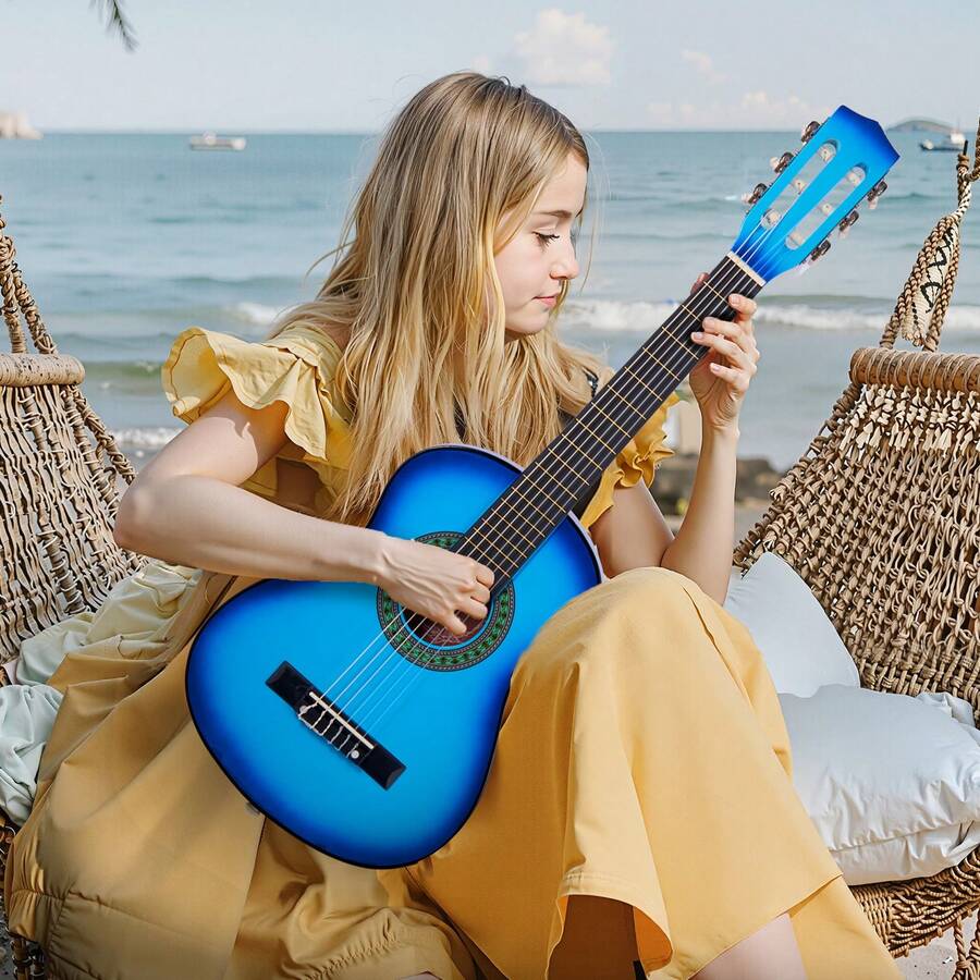 Classical Guitar, 30 Inch, Wood Classical Guitar Starter Kit For Beginners, With Nylon Strings, Gig Bag, Strap, Tuner, Extra Strings, Picks, Capo, Basswood, For Kids Girls Boys Students, Blue - 30-inch Blue - 查看 1