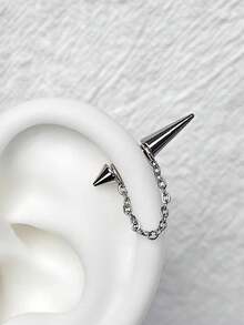 1PC Spike Helix Earring With Removable Chain Stainless Steel Earrings Helix Piercing Cartilage Piercing Gift Jewelry Punk Style Body Jewlry - Silver - View 1