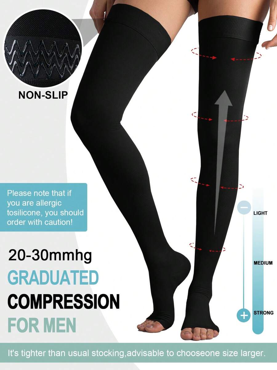 男女通用 20-30 mmHg 压力过膝袜,舒适塑形,适合长时间坐立人士穿着 - 彩色 - 查看 1
