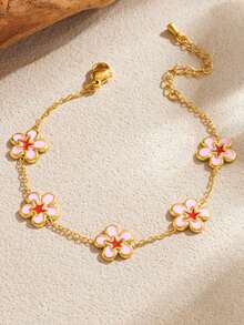 1 Conjunto Lindo Conjunto de Joias com Colar, Pulseira e Brincos de Flor em Aço Inoxidável