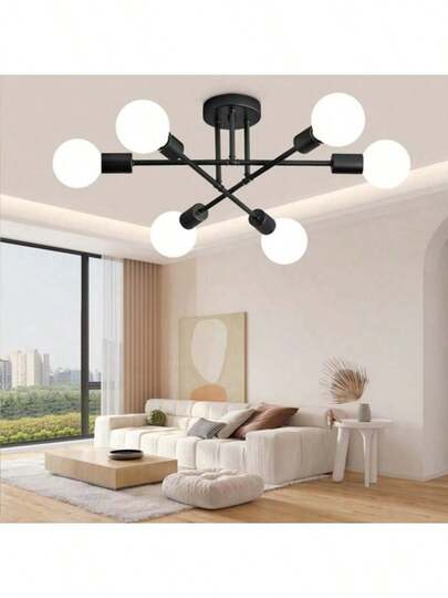 Lámpara de Techo Moderna Simple (Ajustable 6 Luces) Colgante Vintage LED Interior Iluminación de Salón, Dormitorio, Comedor Color Dorado