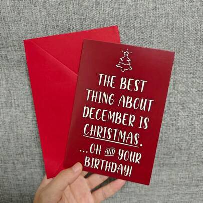 1 Adet, Zarflı İlginç Aralık Doğum Günü ve Noel Kartları - Esprili Tasarım "Aralık Ayının En Güzel Şeyi Noel (Ah, Ve Doğum Günün!)" - Zarif El Yazısı Yazı Tipleri ve Kar Tanesi Ağaçları - Aile, Arkadaşlar ve Aralık Doğum Günleri İçin Uygun Yüksek Kaliteli Kağıt Tatil Tebrik Kartları - Partilere Davet - Eşleşen Zarflı Komik Noel Kartları, Komik Noel Kartları, Noel Kartpostalları