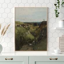 1幅中世纪城堡油画，帆布材质，复古风格，适用于墙面装饰，如房间、走廊、卧室、办公室、客厅等（无框/有框）。 - 彩色 - 查看 6