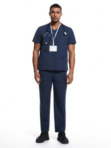 Cimmuovere Scrubs For Men Set - V-Neck Scrub Top And Cargo Pants - 5 Pockets Men Scrubs Set Men's Uniform Medical Uniform
