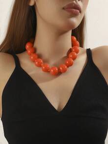 1pc Bohemian Style Resin Cloud Effect Geometric Round Beaded Handmade Necklace, Gift & Daily Wear For Women - Hand-beaded Resin Necklace - View 4