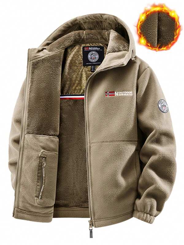 Men's Outdoor Fleece Jacket, Thick Double-Sided Sherpa Lining, Casual Loose Fit Autumn/Winter Outerwear