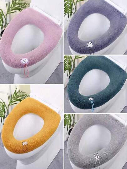 1pc Toilet Seat Cover, Thickened Plush Toilet Seat Cushion With Handle, Suitable For All Seasons
