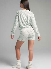 2pcs Women Printed Short Sleeve T-Shirt And Shorts Casual Pajama Set, Winter Clothes - Multicolor - View 7