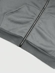 YUNCHIC - Men's Hooded Zip-Up Sweatshirt With Face Mask, Creative Samurai Sword Pattern, Protective Balaclava Design, Autumn/Winter Outdoor Cycling Running Sports Jacket With Side Pockets For Comfort - Dark Grey - View 8