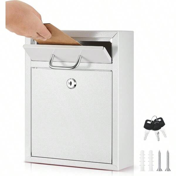 Locking Mailbox With Key For Outdoor 10 X 7 X 3 Inches Small Wall Mount Mail Box With Lock Security Mail Drop Metal Collection Boxes Hanging Secure Postbox Creamy White