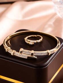 2件套 时尚立方氧化锆钉形手链和戒指套装 - 首飾套裝 - 查看 6