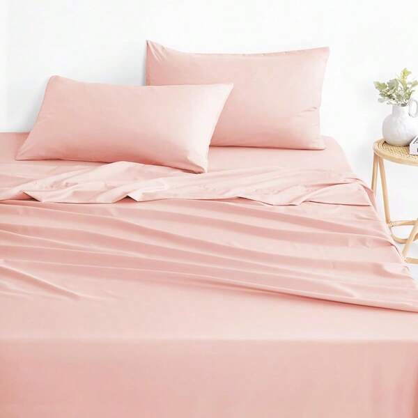 Queen Bed Sheets Set 1000TC Ultra Soft Microfiber Bedding Extra Deep Fitted Sheet And Flat Sheet And 2 Pillowcases 4 Piece Light Pink Queen Size