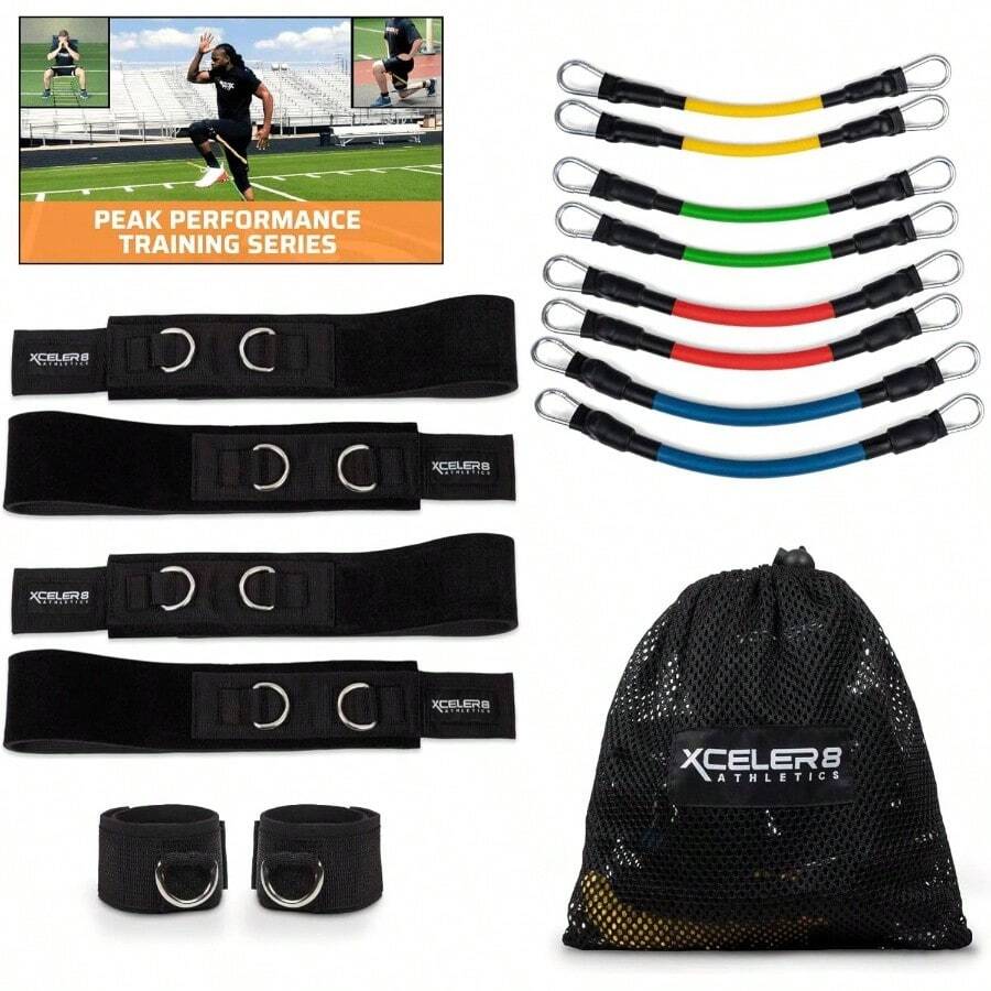XCELER8 Bands Speed And Agility Training Resistance Bands All Sports Includes Ankle Straps Training Videos Fast Sprinting Explosive Agile Strength Endurance - Yellow,Green,Blue,Black - View 1