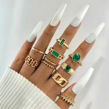 Cross-Border Luxury Accessories Geometric Gemstone Ring Colorful Inlaid Diamond Four-Piece Ring Set - 26517-黃金 - 查看 13