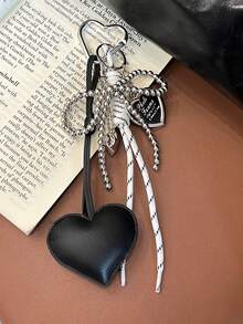 1个少女风银色珠子蝴蝶结包包挂饰，皮革心形钥匙扣吊坠，精美派对礼物 - 彩色 - 查看 12