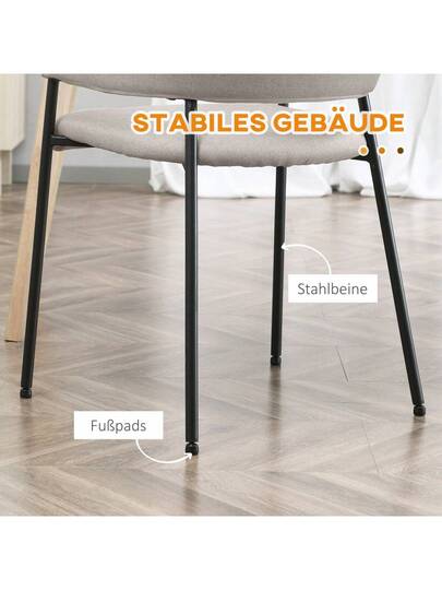 HOMCOM Set Of Dining Chairs, Kitchen Stoel Backrest, Padded Steel Legs Living Room, Kitchen, Beige, 54 84 Cm Aosom.De On The Website view 6