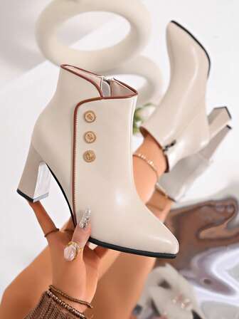 Botines de mujer, de unicolor, elegantes, adecuados para fiesta, ir al trabajo, oficina, otoño/invierno, cómodos tacón grueso, puntera puntiaguda, botas cortas sencillas para ir al trabajo o de fiesta, botas negras de tacón alto