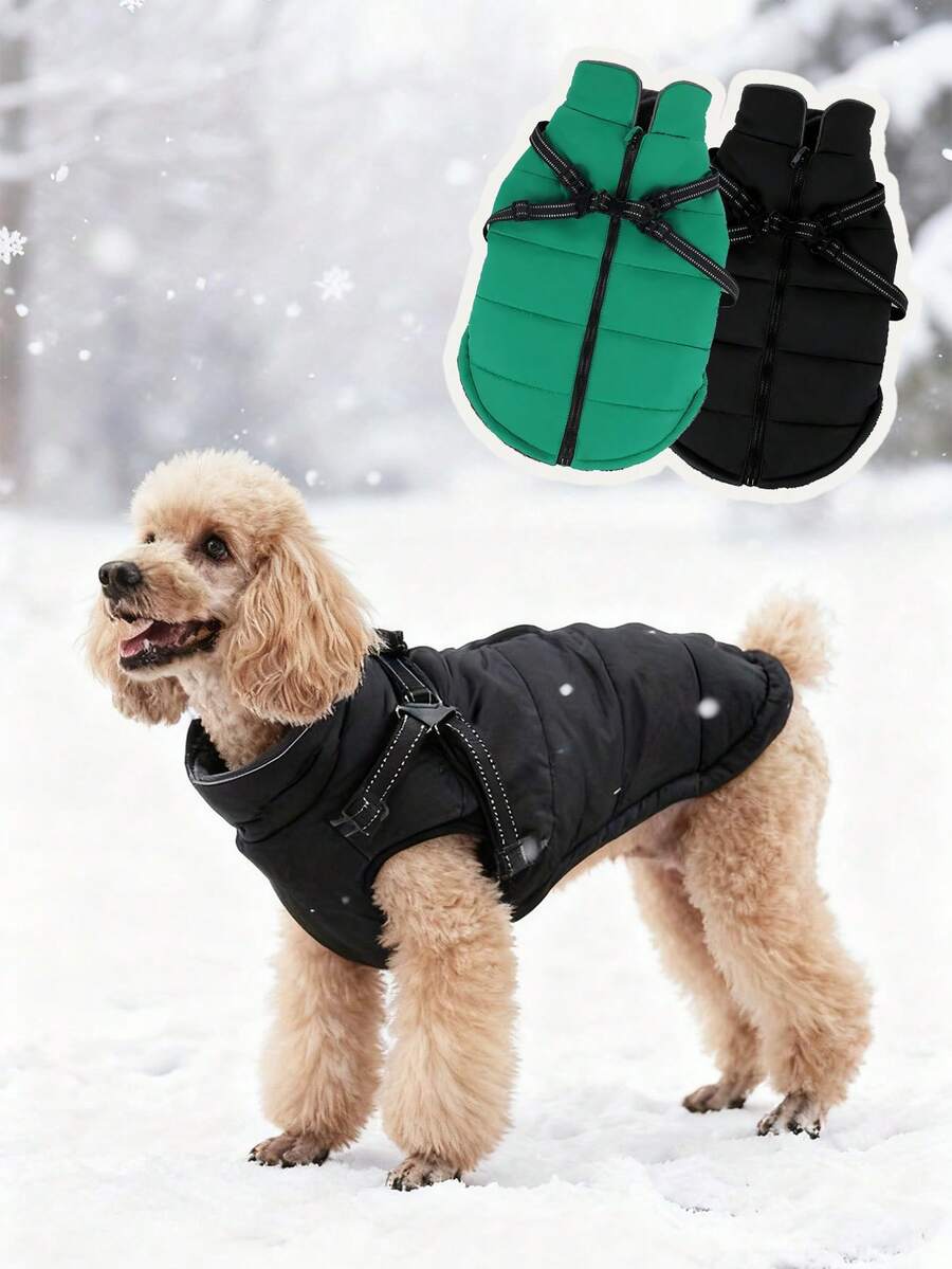 Manteau rembourré chaud pour chien en hiver, gilet imperméable et coupe-vent pour animal de compagnie avec trou pour harnais, veste de chien réfléchissante pour temps froid, vêtements confortables et durables pour petits/moyens/grands chiens, tenue de chien résistante à la neige pour la promenade/la randonnée, accessoires de mode essentiels pour animaux de compagnie, manteau pour chien de petite taille pour temps froid