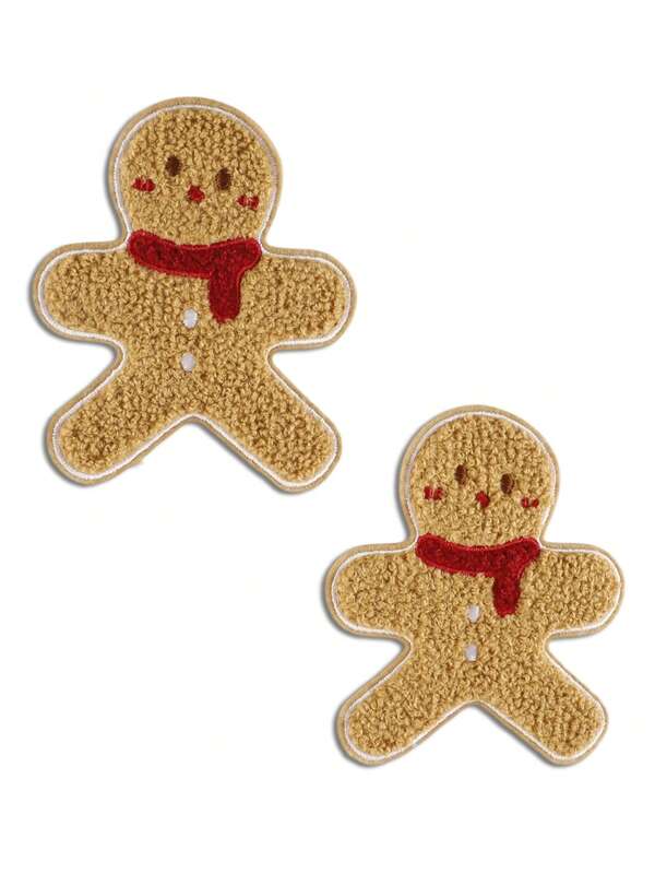 2 piezas Parche de tela bordado con diseño de hombre de jengibre con bufanda roja, serie navideña, tela de poliéster sin respaldo adhesivo, adecuado para coser en ropa, bolsos, zapatos, cortinas, decoración del hogar