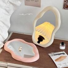 1PC Asymmetric Shaped Cloud Makeup Mirror, With A Stand At The Back For Standing On A Table, Suitable For Student Dormitory Dressing Table Tabletop Home Bathroom Decor Fall Decor Makeup Organizer Bathroom Accessories Back To School
