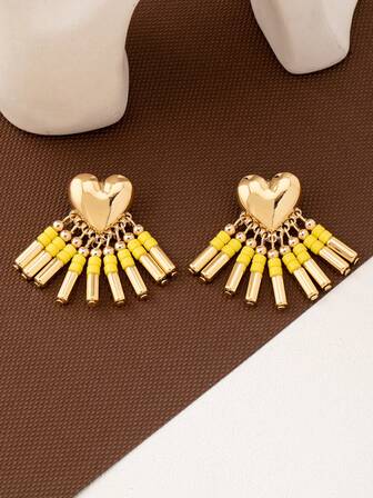 1 Coppia di orecchini alla moda e classici con nappine a forma di cuore, minimalisti e versatili, adatti per l'uso quotidiano di alta qualità