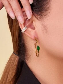 MiDuoDuo زوج من أقراط الحجر الأخضر ذات الملمس الخشبي الأنيق من الفولاذ المقاوم للصدأ، إكسسوارات نسائية يومية، تصميم هندسي مبتكر على شكل قصبة البامبو، هدية مصممة للسيدات