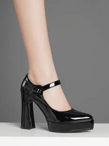 Women's High Heel Shoes With Strap Chunky Heels, Super High Heel Pumps In Pink, Apricot, Nude, Burgundy, Black, White, Red, Silver, Gold, Brown, Fashionable