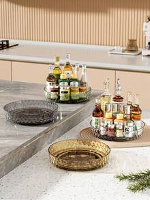 1个厨房多功能旋转收纳架，用于存放香料和调味料，透明色，香料瓶收纳架，旋转托盘