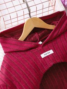 秋冬季女童及青少年休闲优雅短款上衣及连衣裙两件套 - 紅色 - 查看 3