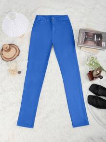 Apperloth A Matte Matte Skinny Stretch Leather Pants - Blue - View 8