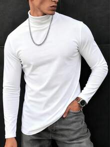 Men's Casual Turtleneck Long Sleeve T-Shirt, Suitable For Daily Wear And Casual Commuting
