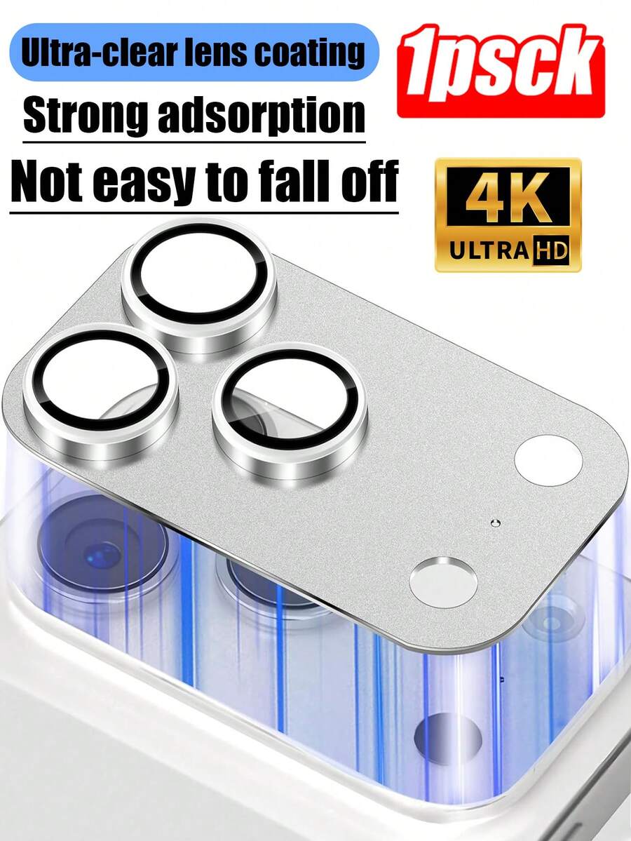 适用于 17 Pro Max/17 Pro 的单摄像头镜头保护膜 - [强力粘合] [防裂] 钢化玻璃金属后置摄像头屏幕保护膜 - 银色