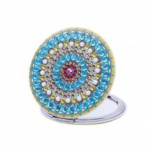 مرآة مطوية مرصعة بالألماس، طراز المندالا بأشكال قلب/دائري/مربع، مصنوعة من جلد البولي يوريثان، مرآة مرصعة بالألماس للمكياج، مناسبة للسفر، حرفة للمبتدئين - متعدد الألوان - مشاهدة 16