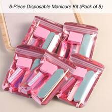 طقم مناكير صغير يُستخدم لمرة واحدة - يشمل طقم العناية بالأظافر على مبرد أظافر، كتلة تلميع، دافع للبشرة الجلدية والفرشاة التنظيف، مناسب لصالون الأظافر أو هدايا الحفلات