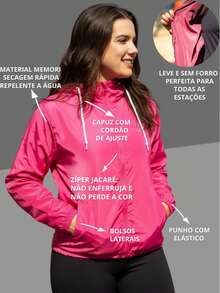 Women's Windbreaker Jacket Without Lining In Memory Fabric With Water-Repellent Hood - Pink - View 3