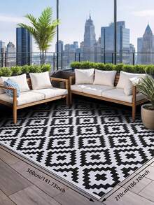 Dywan zewnętrzny 5 stóp X 8 stóp, wodoodporna mata, duży dywan zewnętrzny, dwustronna plastikowa mata kempingowa, kamper, weranda, taras, kemping, balkon, podwórko - Liście w szarej ramce - Zobacz 7