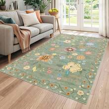 Runner Rug Kitchen Runner Floral Rug Runners For Hallway Bedroom, Soft Ultra-Thin Indoor Low Pile Flower Carpet With Non Slip Backing - 綠色 - 查看 12